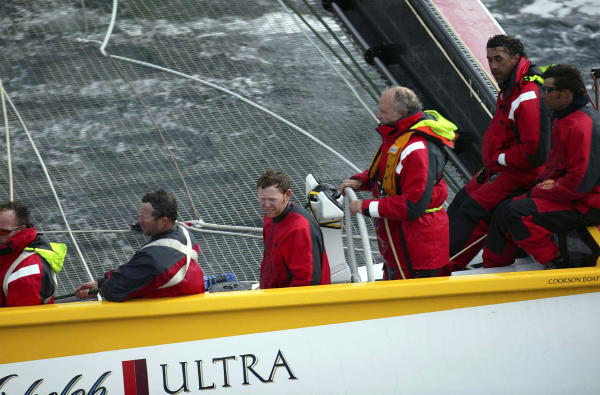 Fossett at the helm, nearing the finish line