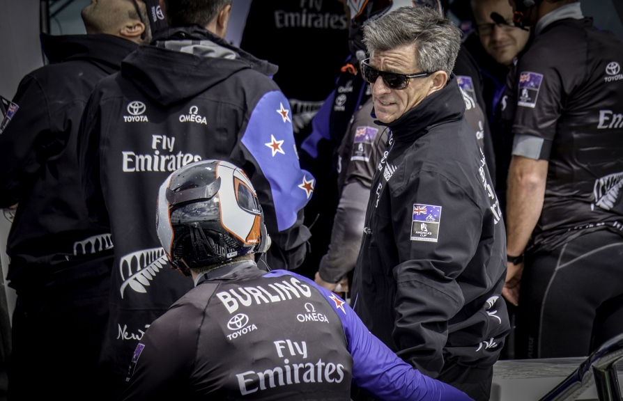 Emirates Team New Zealand shore crew working on the race boat construction