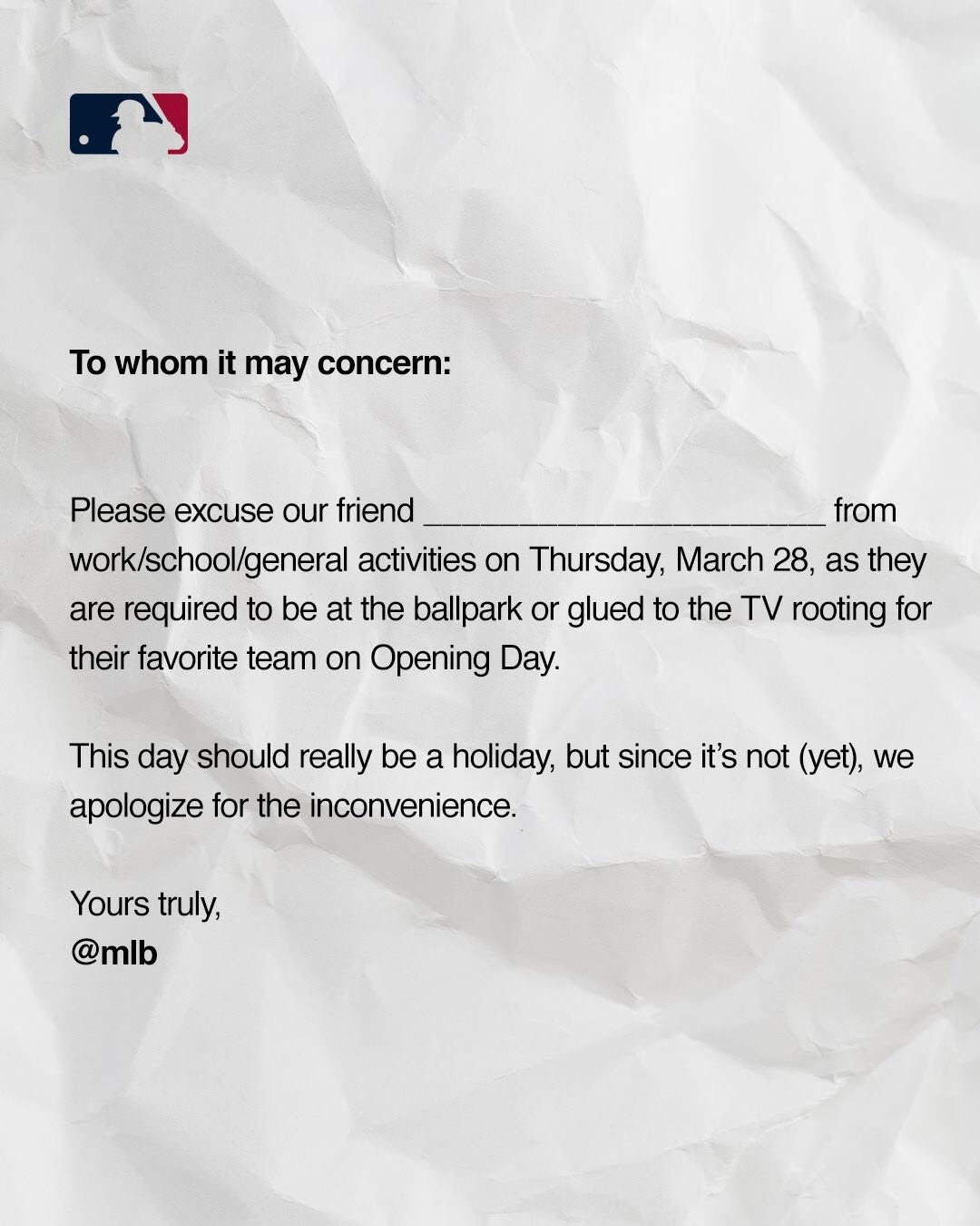 Mlb Opening Day Excuse Letter 2023 Reistanxa