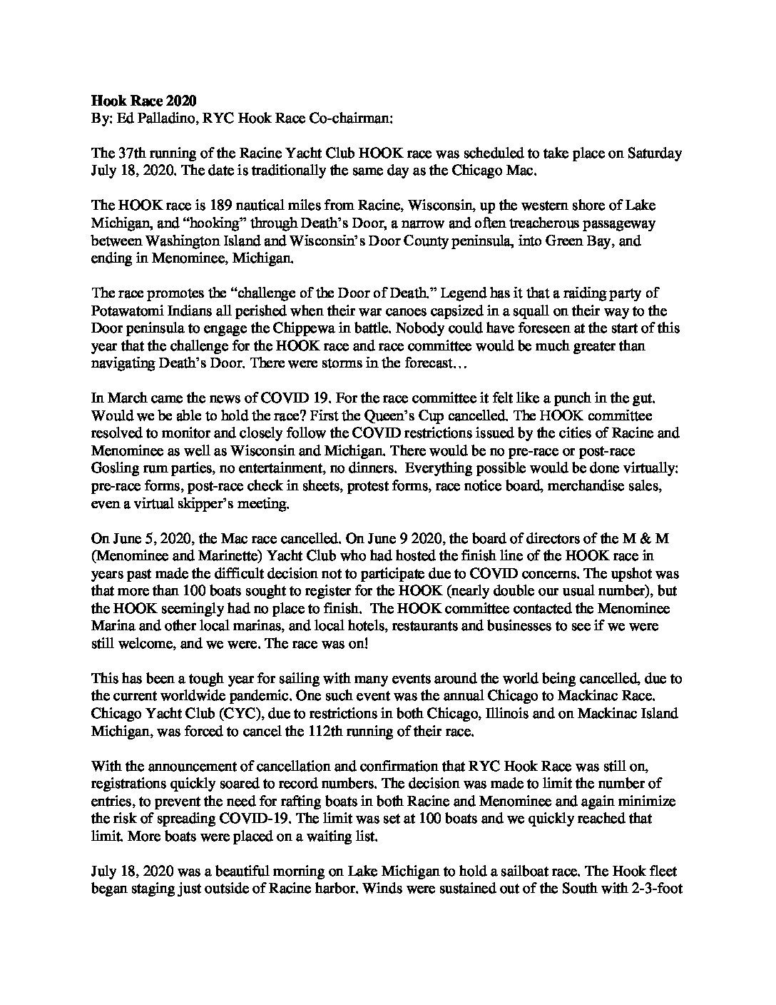 Hook Race 2020 Scuttlebutt Sailing News